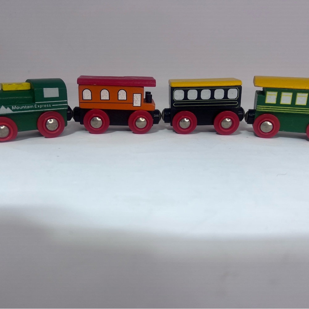Magnetic Wooden Kids Toy Train, Mountain Express & Passenger Cars